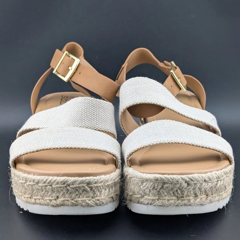 Women's Size 10 Soda Bryce Espadrille Ankle Strap Platform Sandal Light Brown SoleComfort.shoes