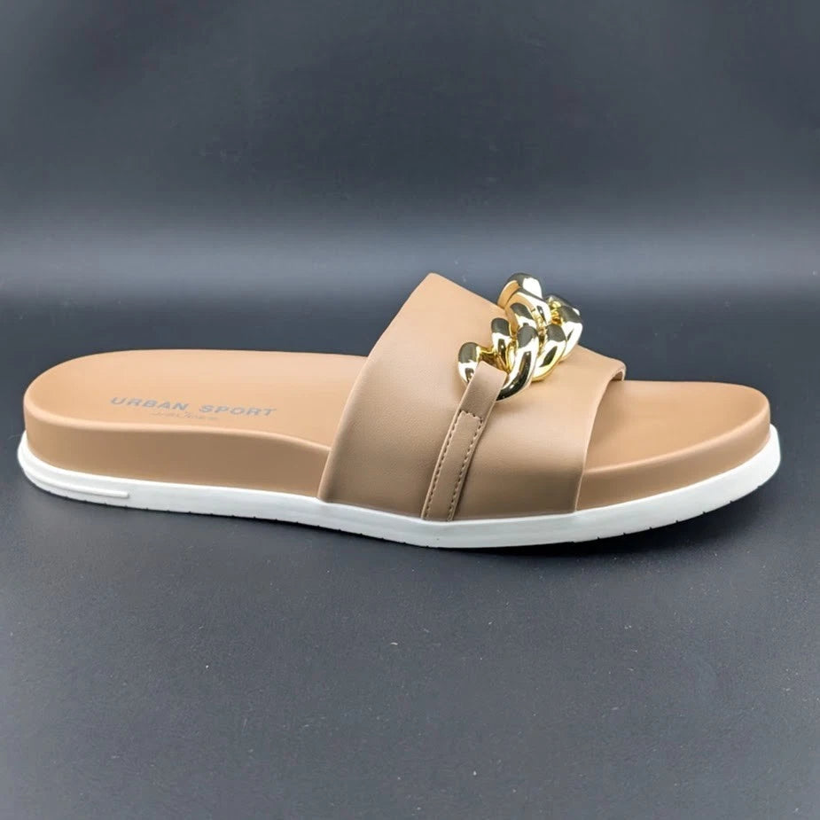 UrbanSport By J/Slides Women's Fruit Chain Comfort Sandal in Camel or Black Luxe SoleComfort.shoes