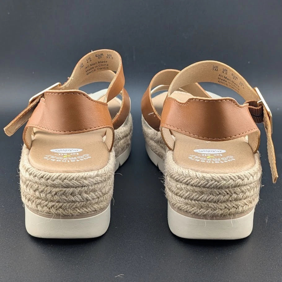Dr. Scholl's Women Size 7 Once Twice Espadrille Wedge Sandal Tan Platform Shoe SoleComfort.shoes