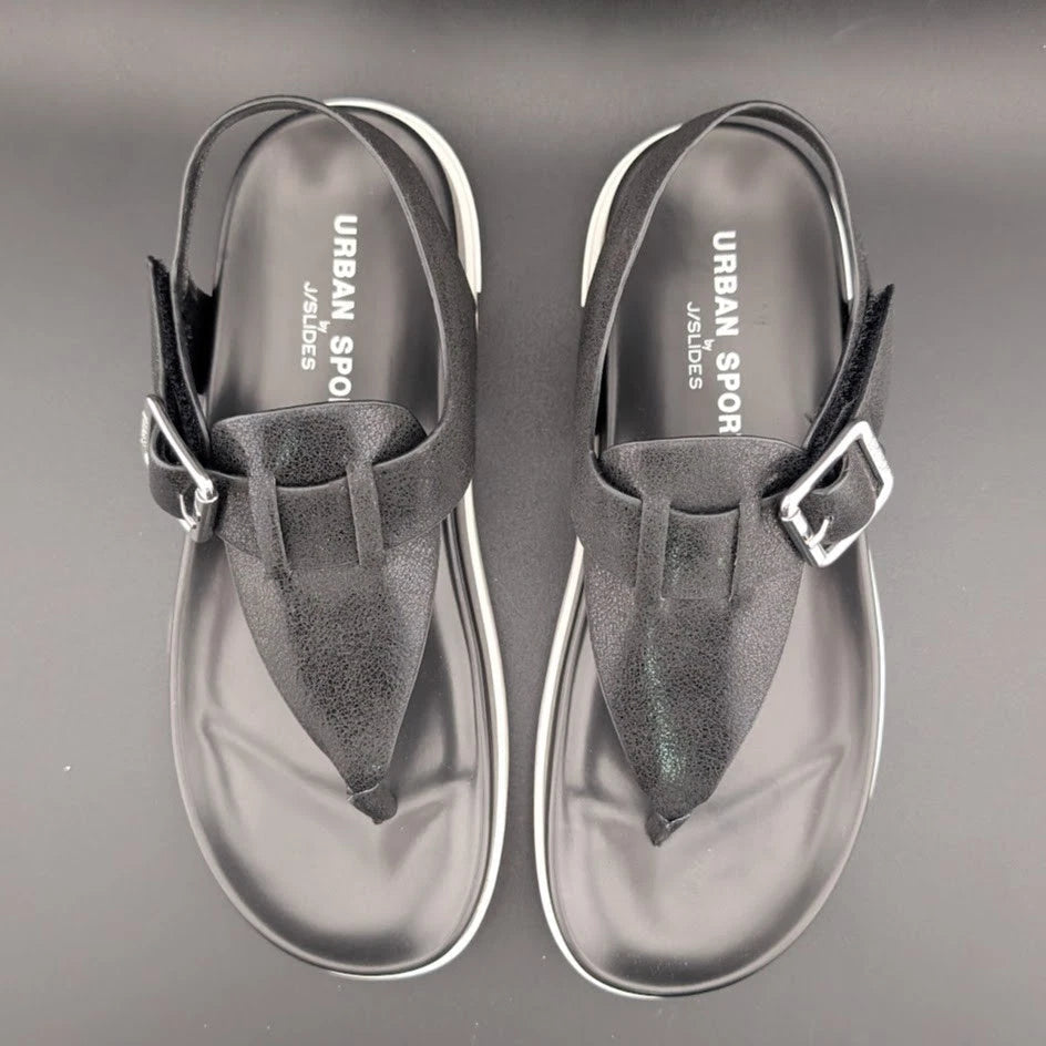 Urban Sport by J/Slides Freya Wos Size 6.5 Sporty Sandals Footbed Black Metallic SoleComfort.shoes