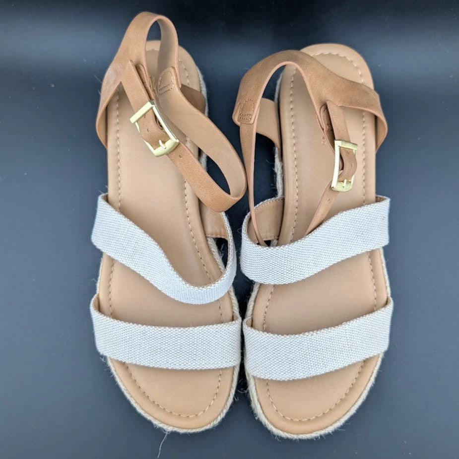 Women's Size 10 Soda Bryce Espadrille Ankle Strap Platform Sandal Light Brown SoleComfort.shoes