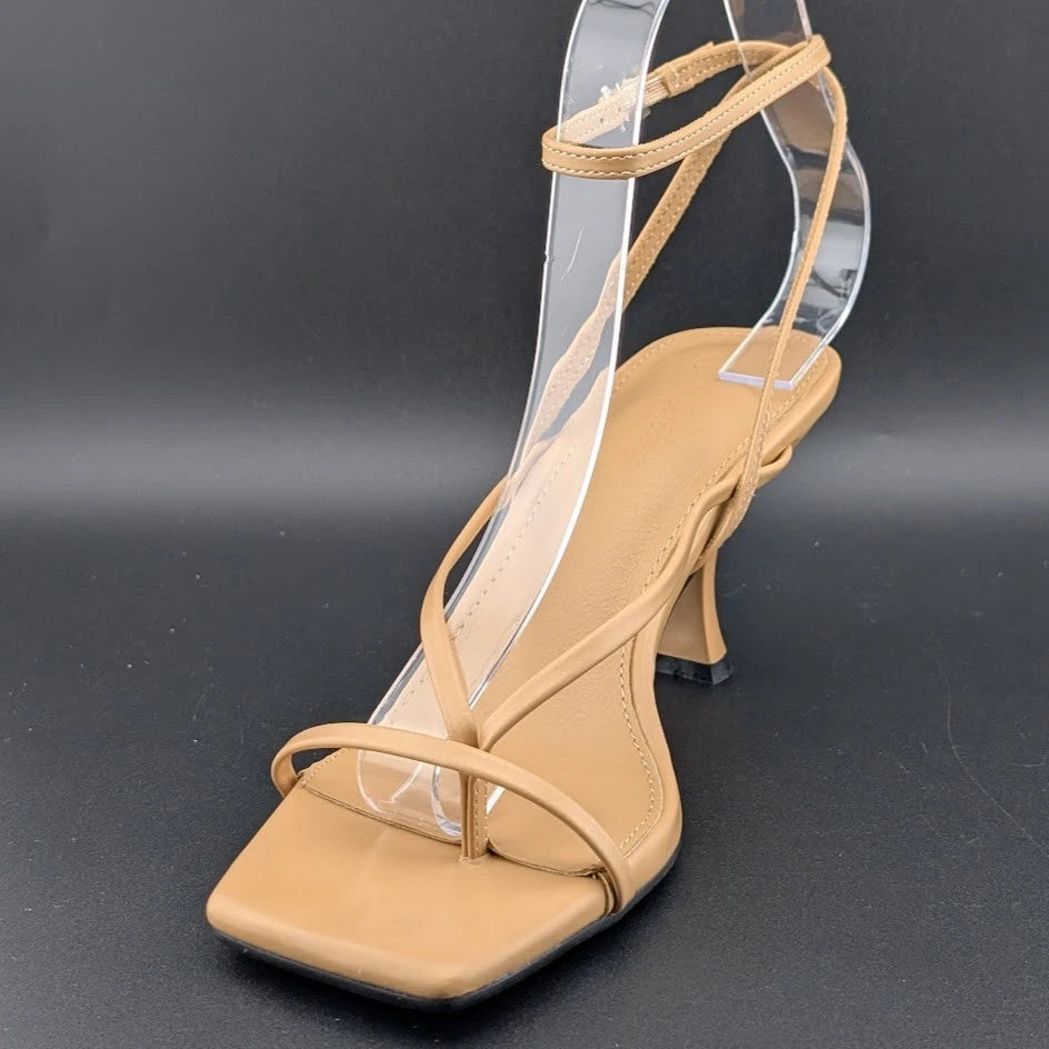 Women Size 7 Comfort Thong Sandals w/ Ankle Wrap Strap Square Toe 3" Heel SoleComfort.shoes