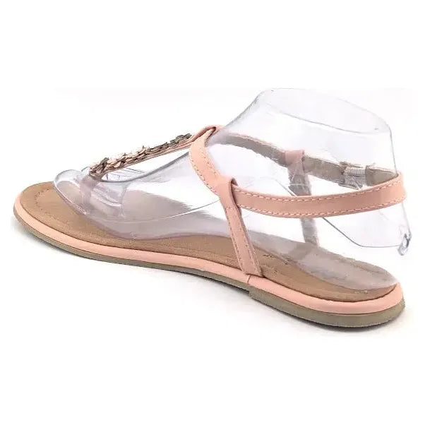 Womens Petit Floral Strap Thong Sandals Size 7M Pink Faux Leather Flat Shoes - SoleComfort.shoes