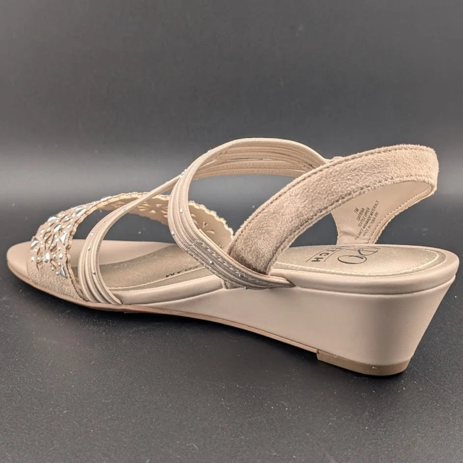 NWB Women's Sz 7M IMPO Gatrina Embellished Stretch Wedge Sandals, Praline SoleComfort.shoes
