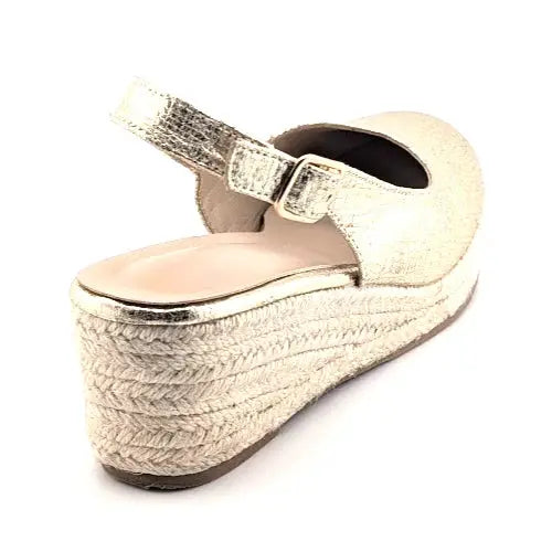 Womens Gold Closed-Toe Espadrilles | Slingback Wedge Platform Sandals EU 37 US 6 Unbranded