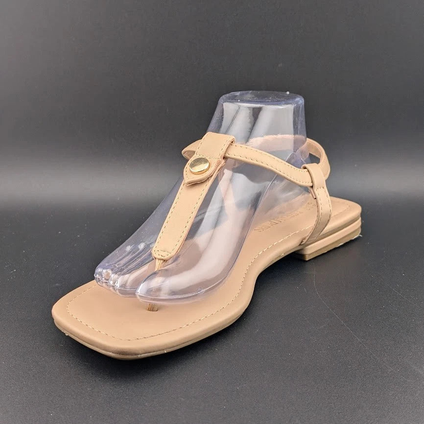 Women Size 8.5 T-Strap Thong Flat Sandals Square Toe Strappy Sandals SoleComfort.shoes