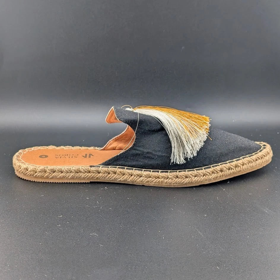 *NEW* Silvia Cobos Size 9 Womens Slip On Tassel Espadrilles Black Canvas S solecomfort.shoes ( SoleComfort.shoes