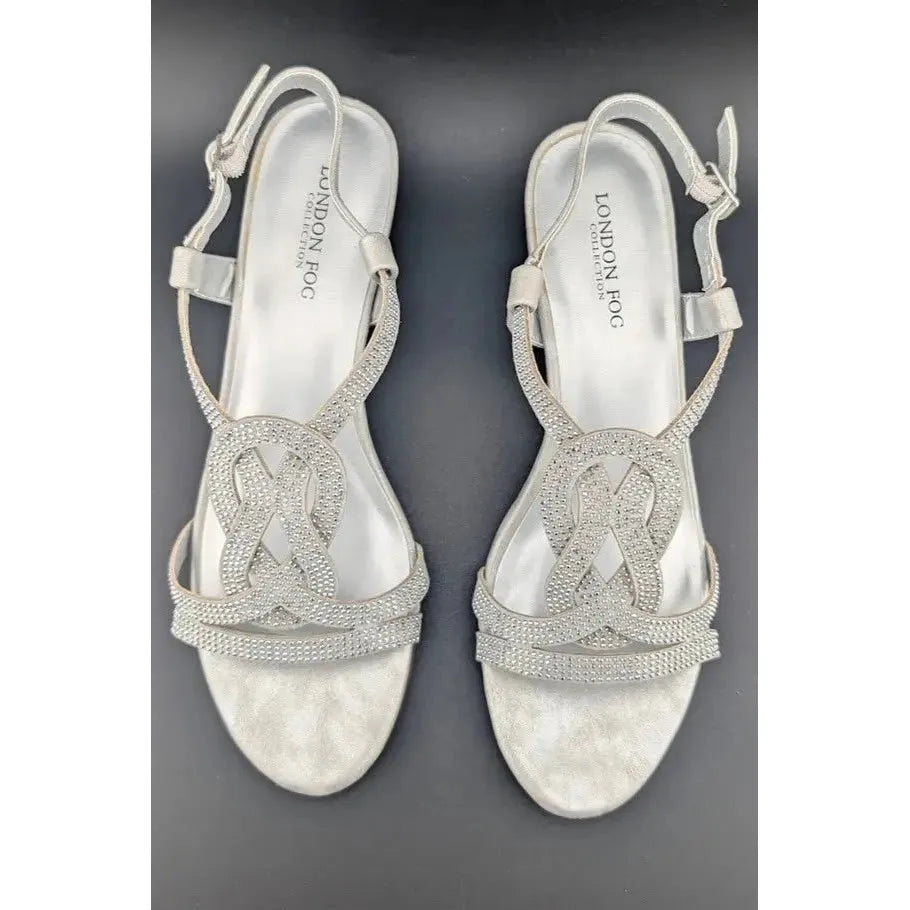 London Fog Women's Macey Demi-Wedge Rhinestone Sandals Silver Size 8 New In Box London Fog