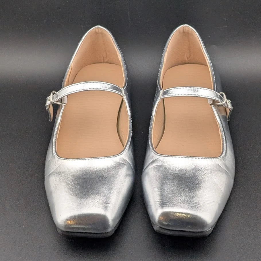 Women's Sz 6 Mary Jane Ballet Flat Heel Ankle Strap Square Toe Pumps Sweet Shoes SoleComfort.shoes