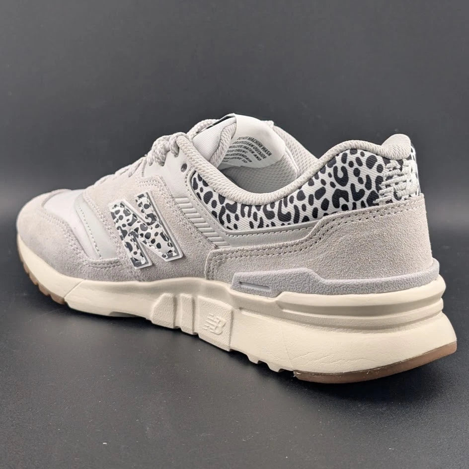Women's Sz 8.5 New Balance 997H Sneaker Gray/White Leather/Textile Leopard Print SoleComfort.shoes