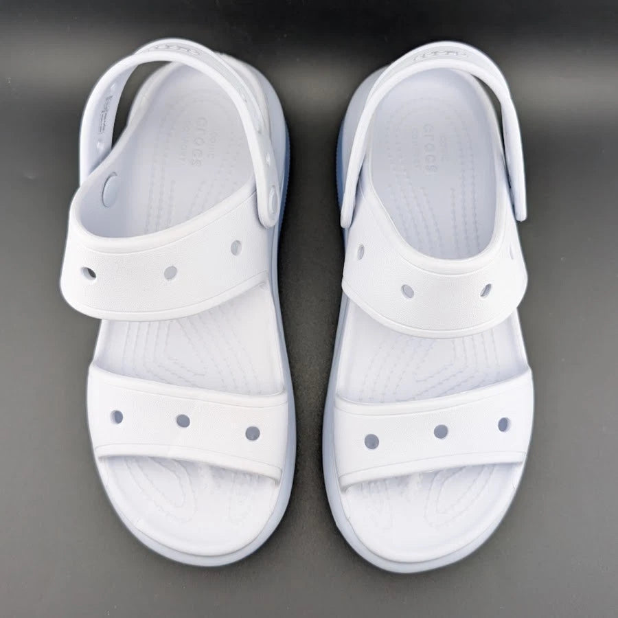 Crocs Size 7 (Wmn)/5 (Men)-Platform Mega Crush Sandals-White / Blue Chunky Comfort Crocs