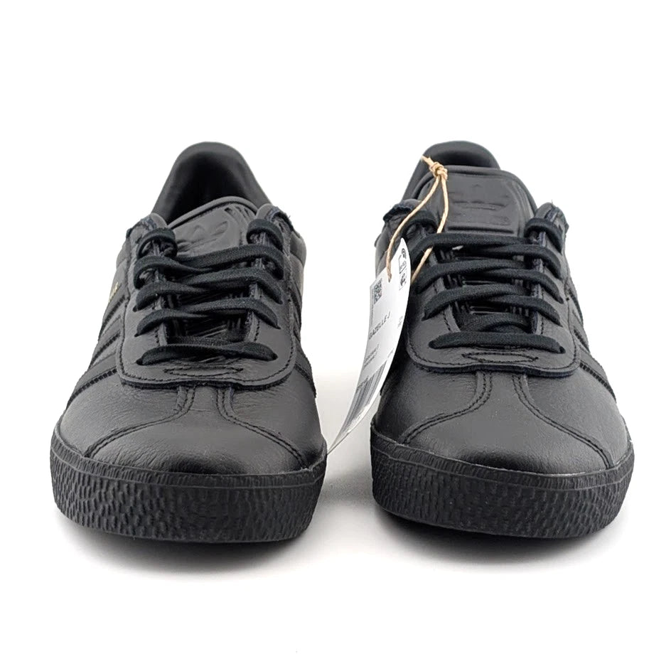 adidas Kids Size 4Y Gazelle Black w/ Gold Leather Shoes Sneaker BY9146 Unisex SoleComfort.shoes