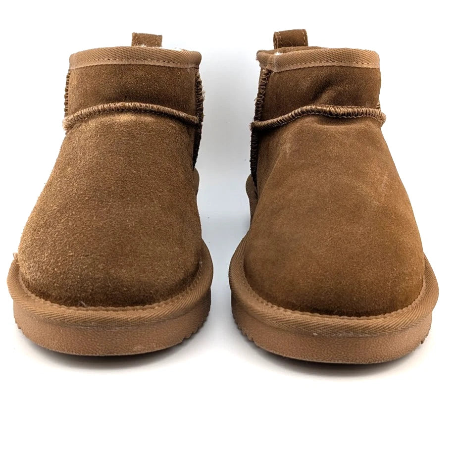 Women Size 6 Chestnut Faux Suede Booties w/ Faux Fur Lining Slip-on Boots SoleComfort.shoes