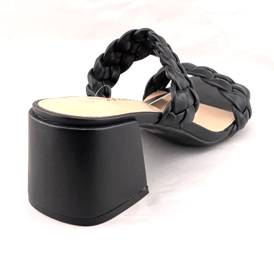 Women's Sz 7.5 Braided Heeled Sandals Strappy Square Toe Backless Mules Slip On SoleComfort.shoes