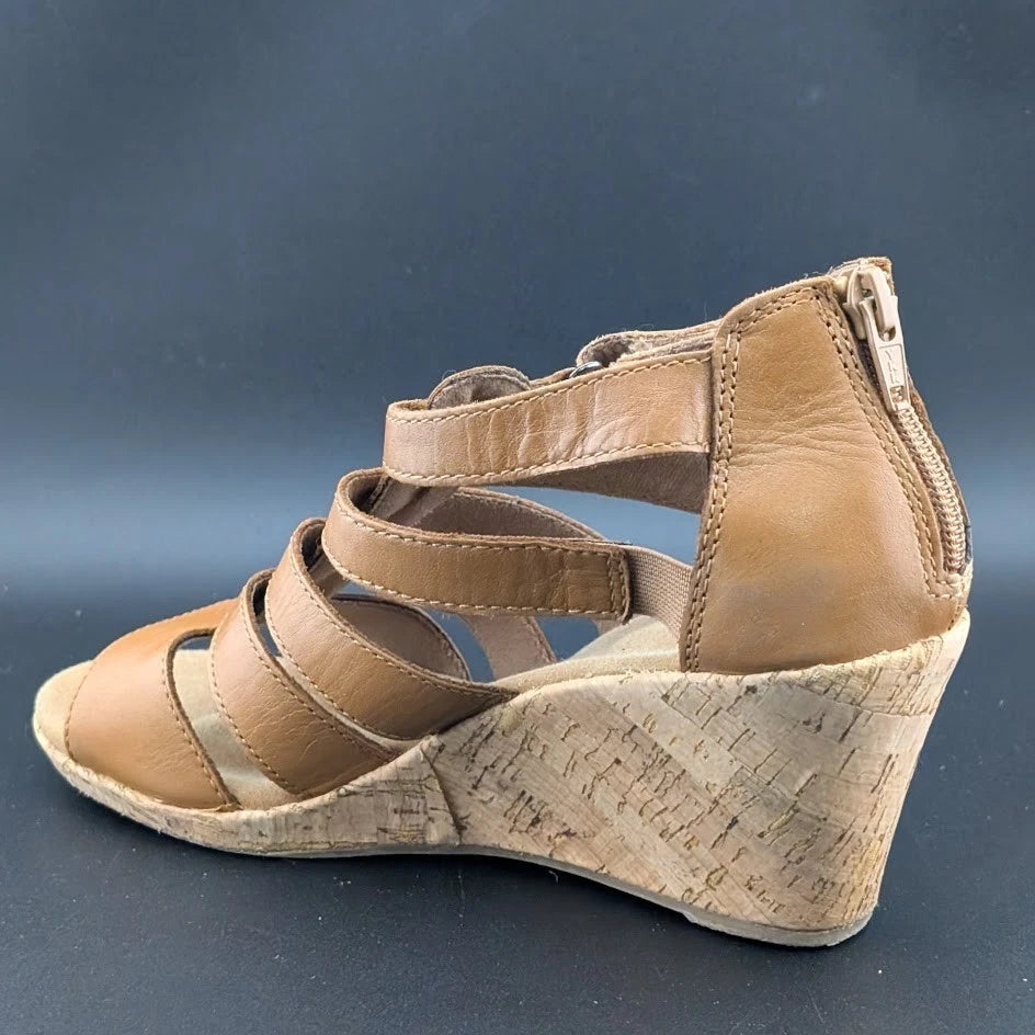 Rockport Briah Gladiator Wedge Sandal Women 6.5 Tan Leather Strap BX1984 EUC SoleComfort.shoes
