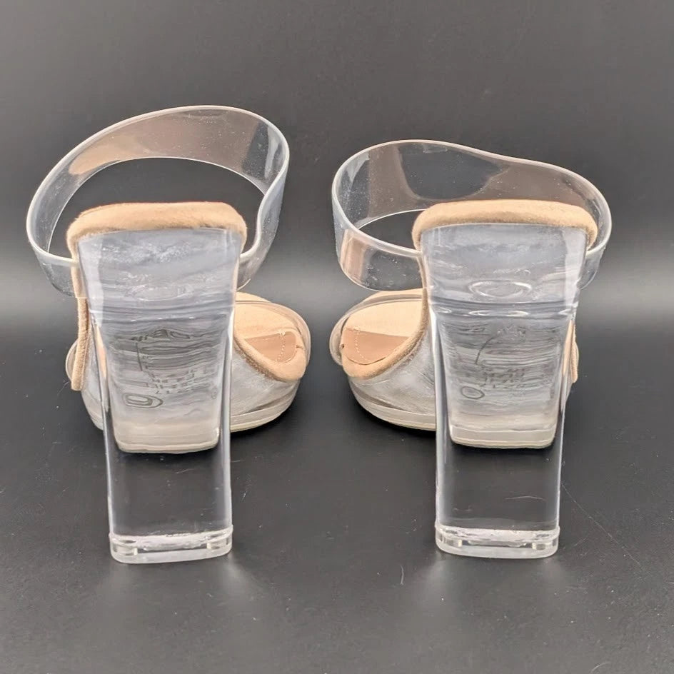 Women Clear Two Strap Open Toe High Block Chunky Slip On Dress Heel Sandals SoleComfort.shoes