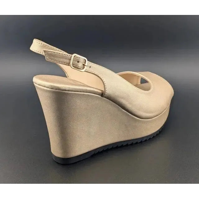 Gold Peep Toe, Slingback, 4-inch Wedge, Women's Platform Dress Shoe - Size 8-8.5 Unbranded