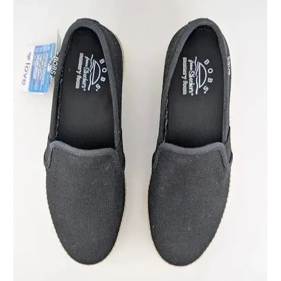 SKECHERS WOMEN'S Size 7 FLEXPADRILLE LO BALLET FLAT BLACK Espadrille 114020 Skechers