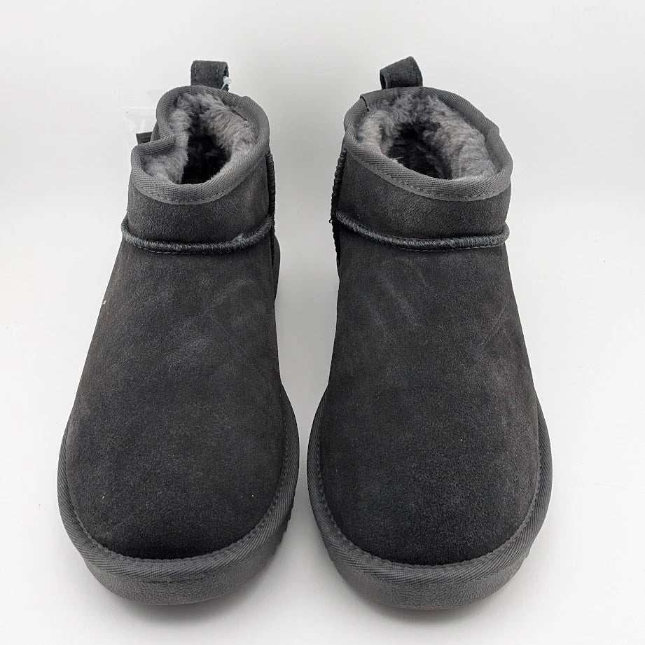 Women Genuine Grey Suede Booties w/ Faux Fur Lining Memory Foam Slip-on Boots Dream Pairs