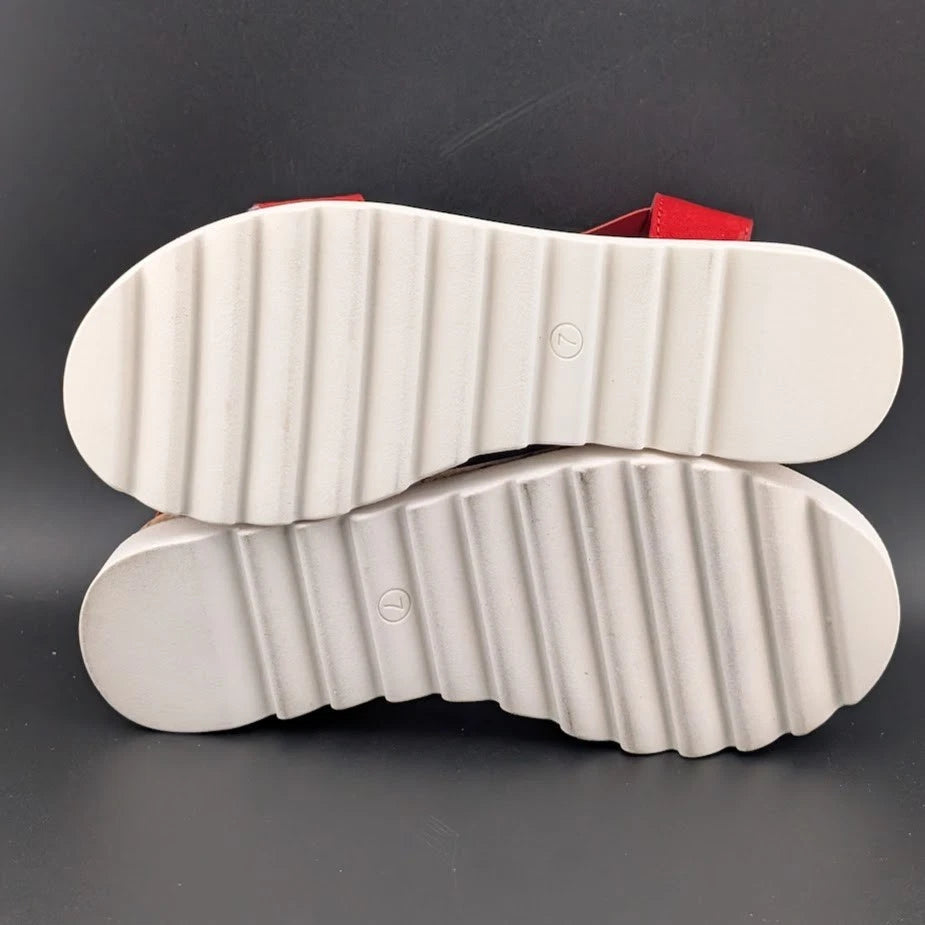 NIB Sun + Stone Women’s Red/White Cork Slip On Strappy Platform Sandal Open Toe Sun & Stone