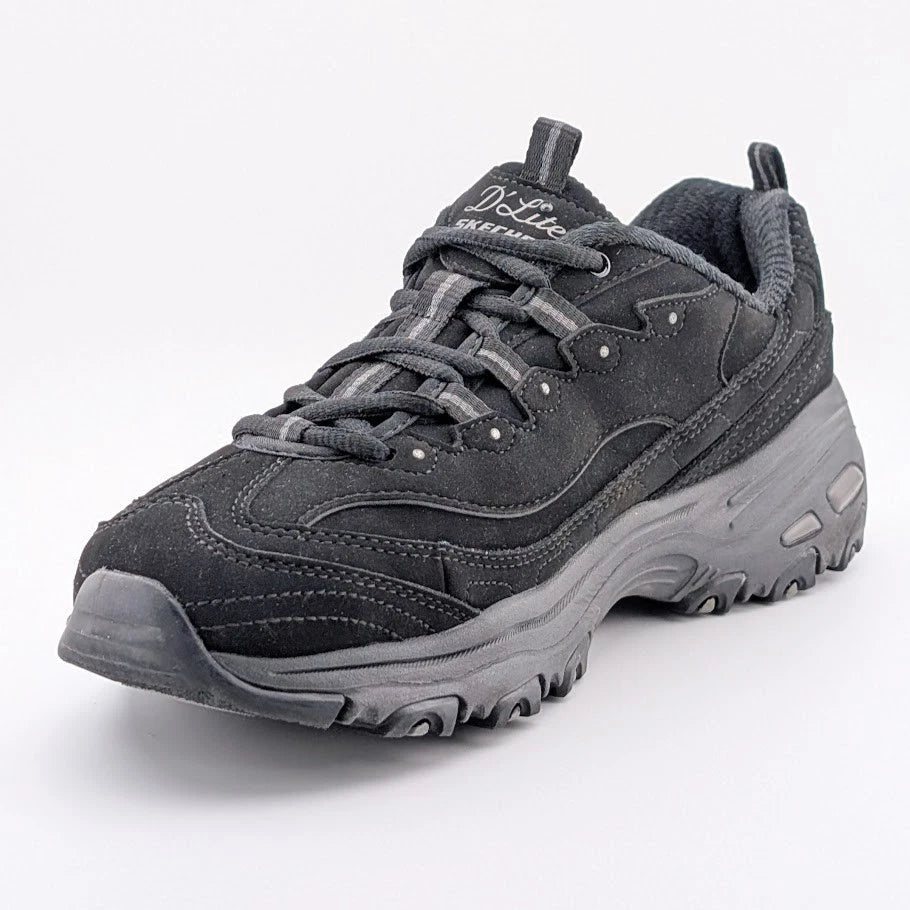 Skechers Womens Size 9.5W D'Lites Play On Black Lace-Up Oxford Sneaker 11949BBK Skechers
