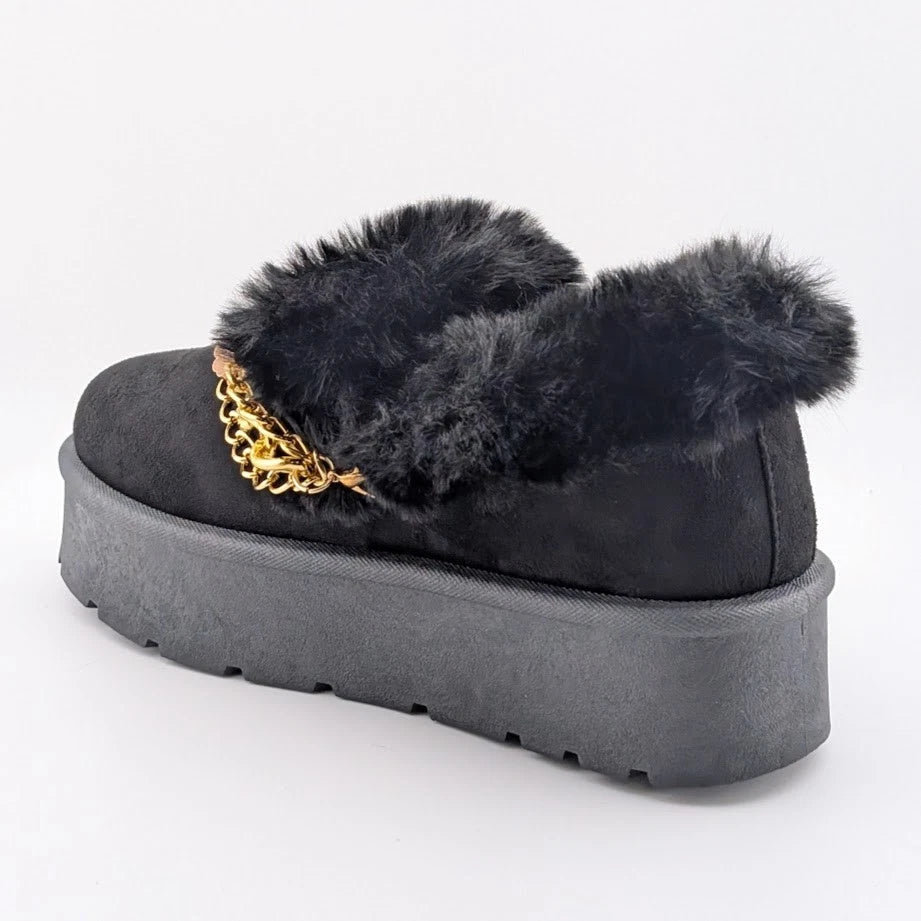 Carlkarida Size 7 Black Faux Fur Textile Suede Booties w/ Charm Bracelet JW2006 SoleComfort.shoes