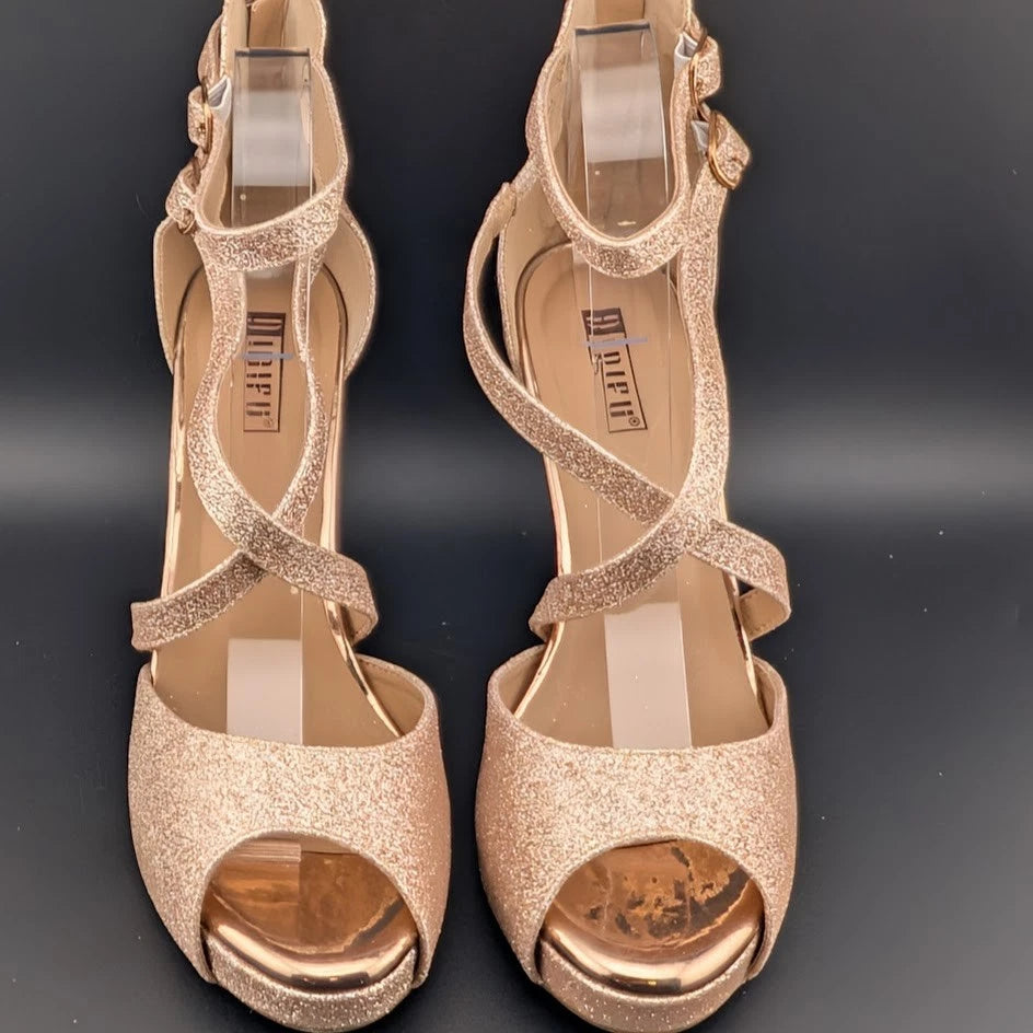 Women's Sz 8.5 Platform 4" Heels, Evening, Party, Wedding Shoes RoseGold Glitter SoleComfort.shoes
