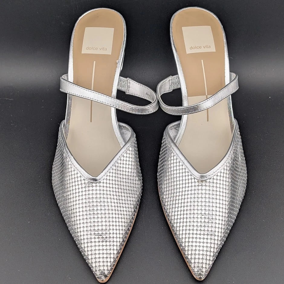 New Women's 8.5 Dolce Vita Kanika Silver Dot Leather Pointed Toe Pump NWOB SoleComfort.shoes