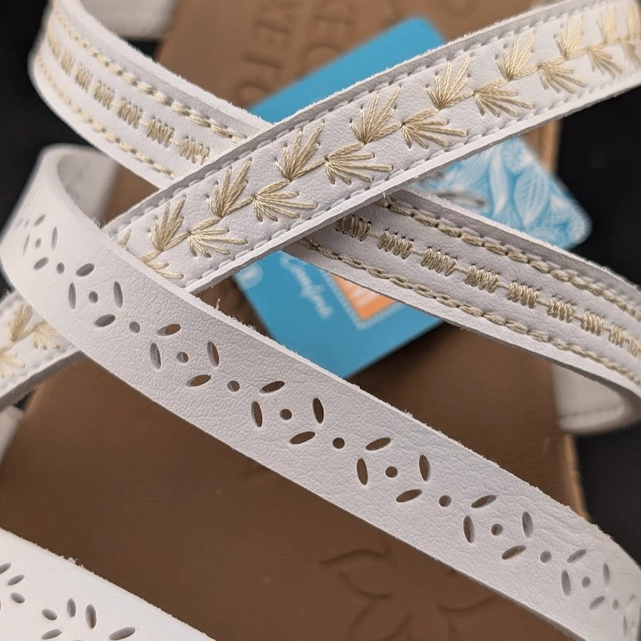 Skechers Cali Size US 11 Luxe Foam Tan White Cork Wedge Heel Sandals 31714/WHT SoleComfort.shoes