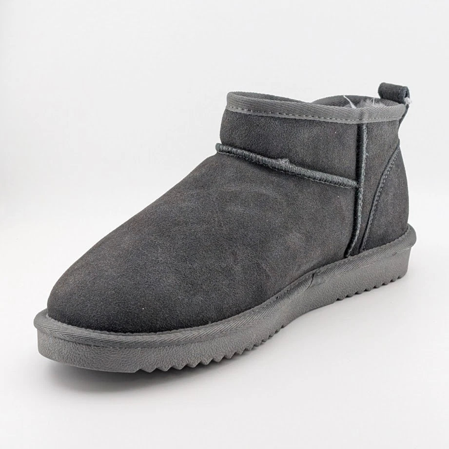 Women Genuine Grey Suede Booties w/ Faux Fur Lining Memory Foam Slip-on Boots Dream Pairs