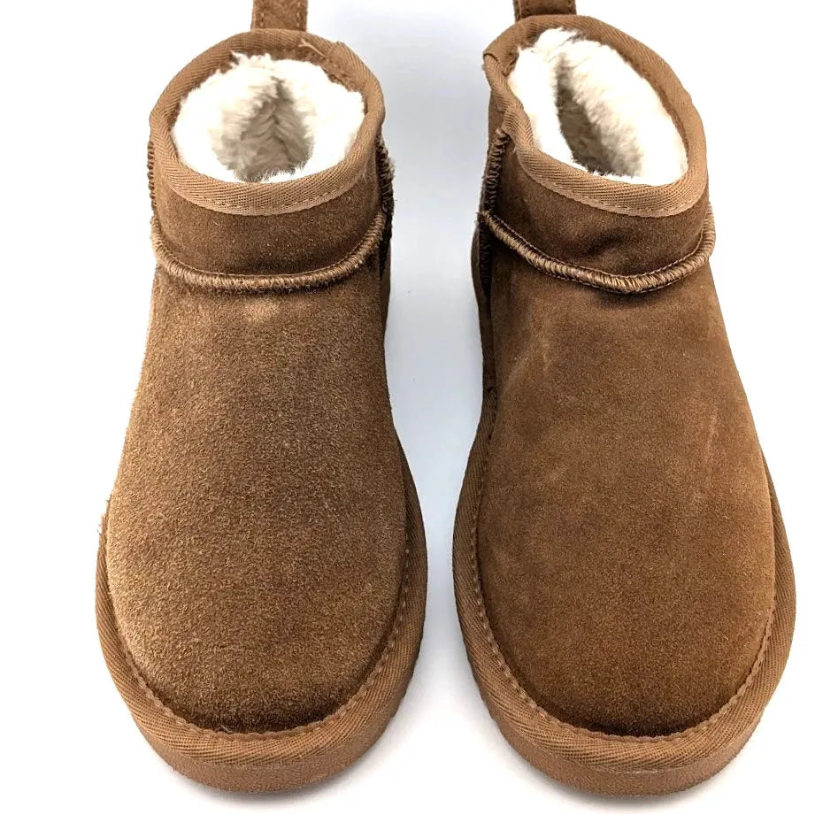Women Size 6 Chestnut Faux Suede Booties w/ Faux Fur Lining Slip-on Boots SoleComfort.shoes
