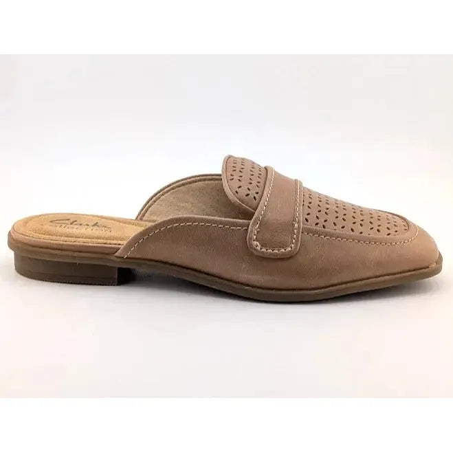 Clarks Collection Size 6 Wide Perforated Leather Mules Lyrical Rose Warm Beige Clarks
