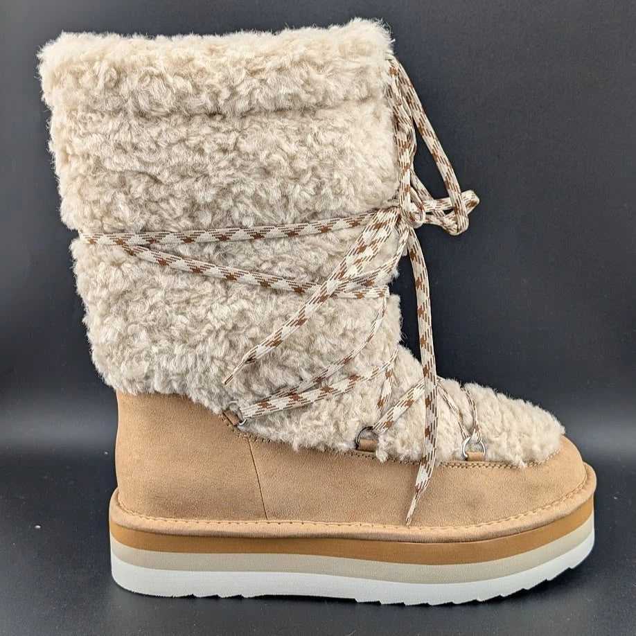 NEW Madden Girl Hop-In Tan Fab Women's Boots Tan Shearling Sizes 5 -6.5 Only Madden Girl