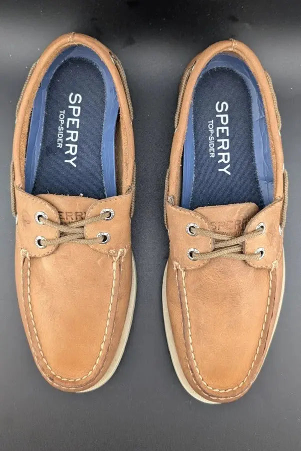 Sperry Top Sider Size 8 Leeward, 2-Eye Boat Shoes, Sahara Tan Leather 0777894 SoleComfort.shoes