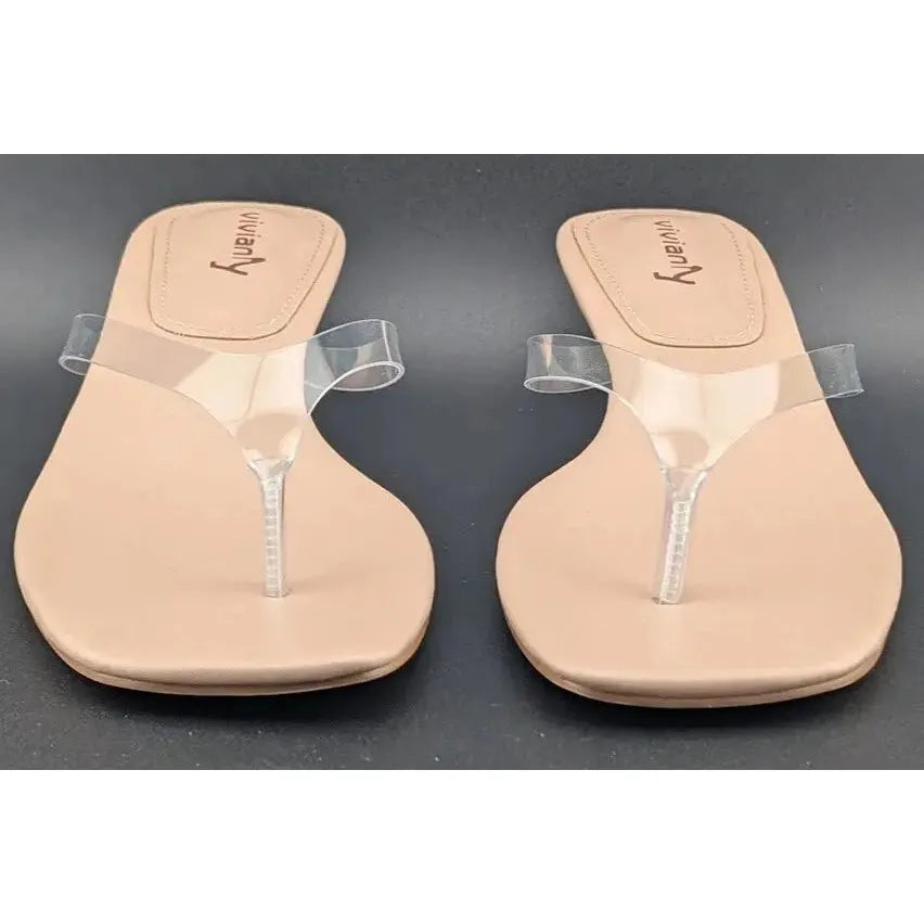 vivianly Size 7 Women's Flip-Flop Kitten Heel Sandals Backless Stiletto Clear/Nude - SoleComfort.shoes