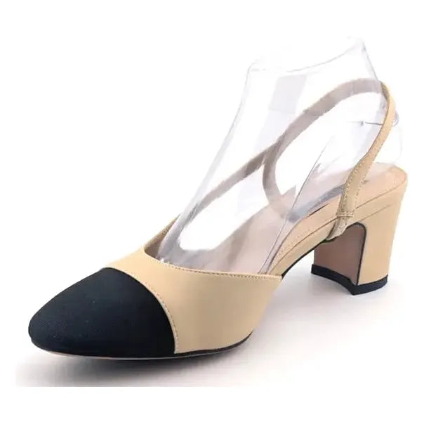 Adrizzlein Women 7M Slingback Low Pumps Closed Round Toe Two Toned Casual Shoe - SoleComfort.shoes