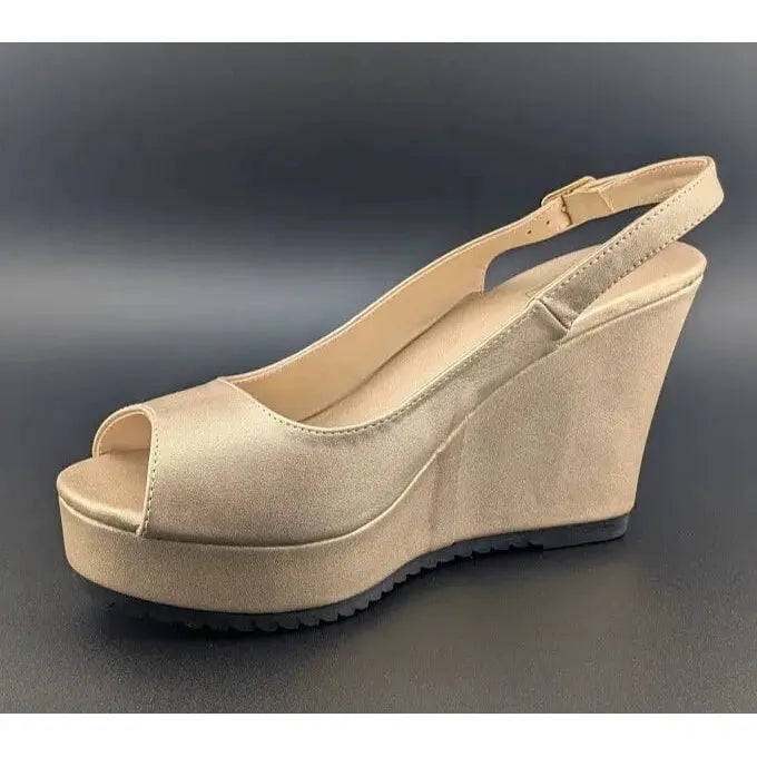 Gold Peep Toe, Slingback, 4-inch Wedge, Women's Platform Dress Shoe - Size 8-8.5 Unbranded