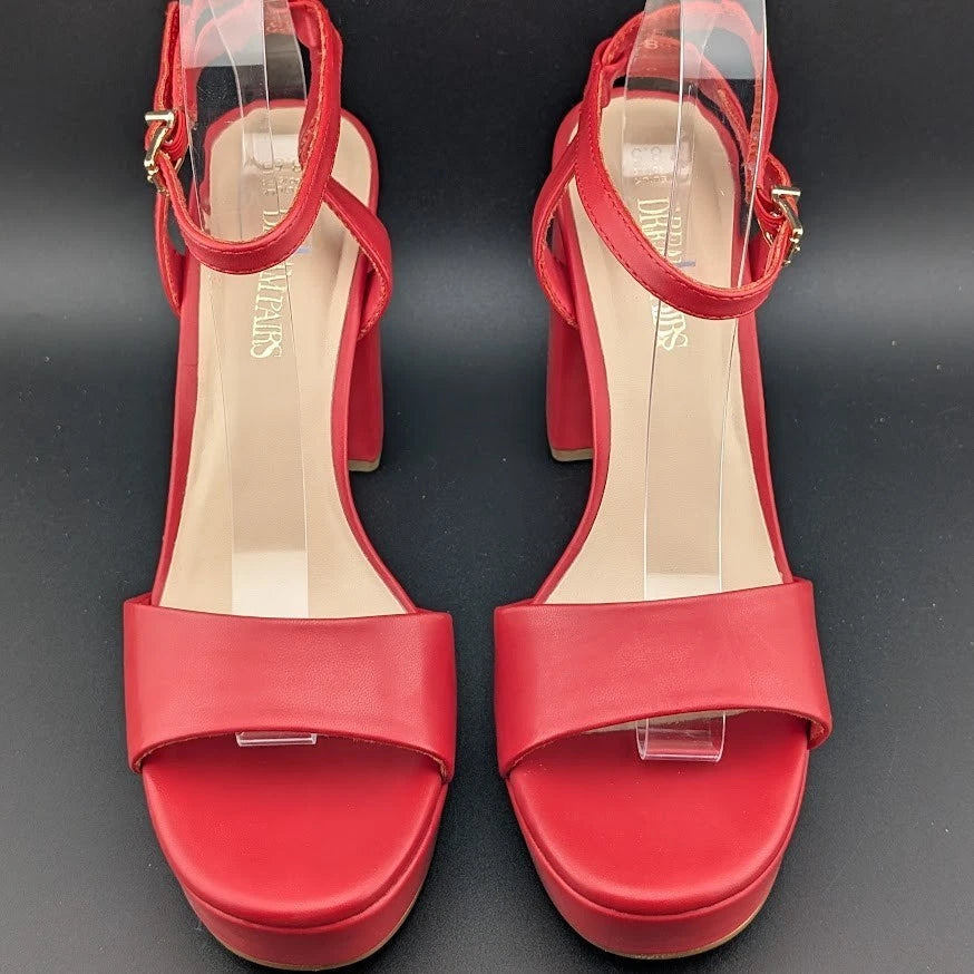 DREAM PAIRS Platform Heels SZ 8.5 Women Red Chunky Open Toe Ankle Strap Heels SoleComfort.shoes