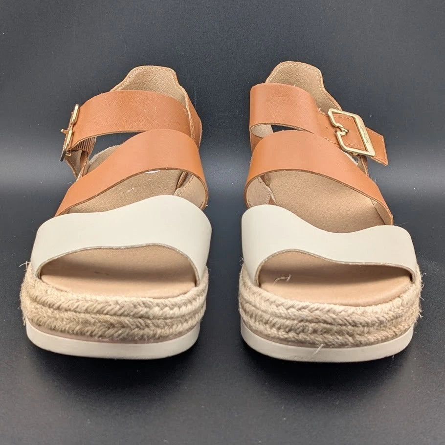 Dr. Scholl's Women Size 7 Once Twice Espadrille Wedge Sandal Tan Platform Shoe SoleComfort.shoes