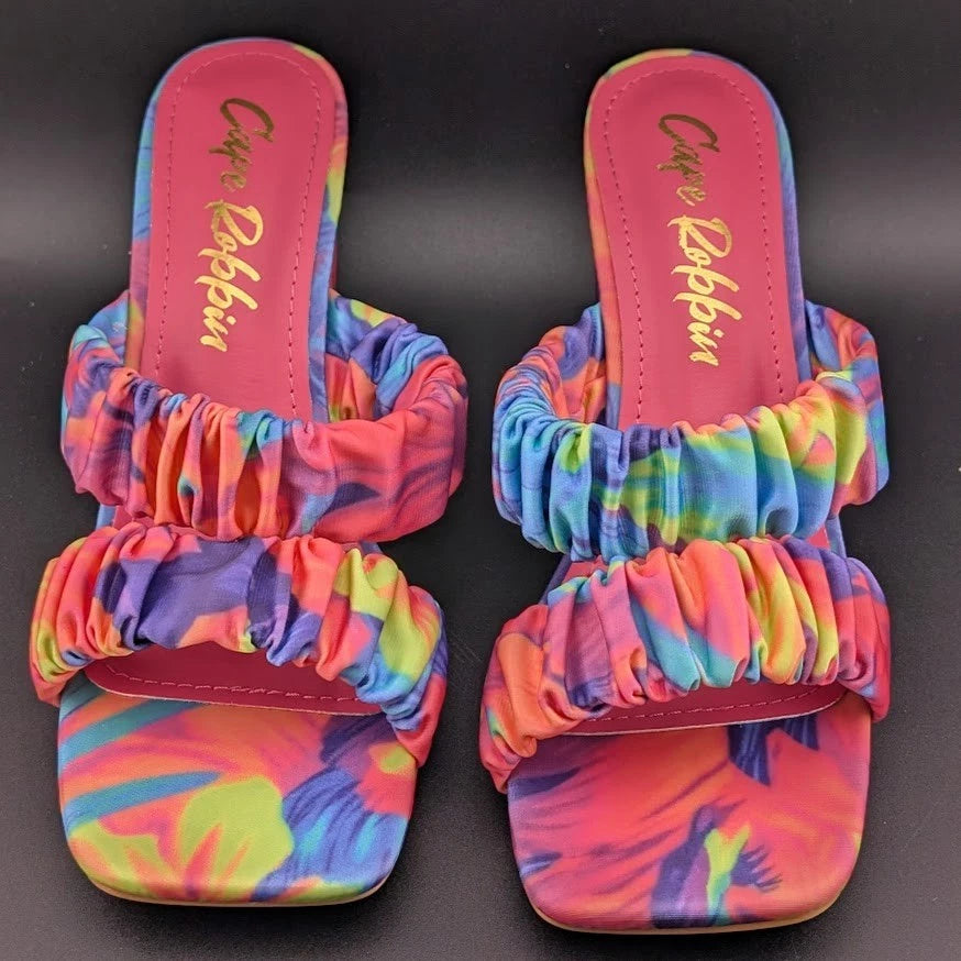 Cape Robbin SZ 9 Women's Chunky High Heel Strappy Square Open Toe Sandals-Floral SoleComfort.shoes