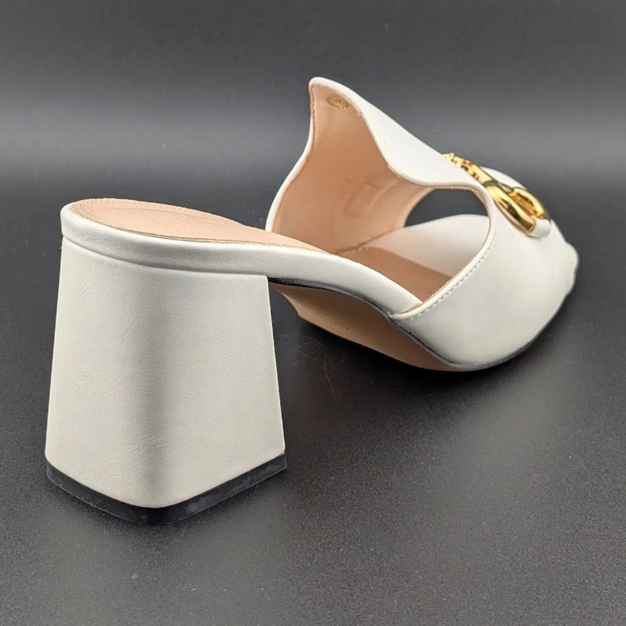 Coutgo Women's Size 9.5 Square Open Toe Chunky Heel Sandals Slip-On Slides Chain SoleComfort.shoes