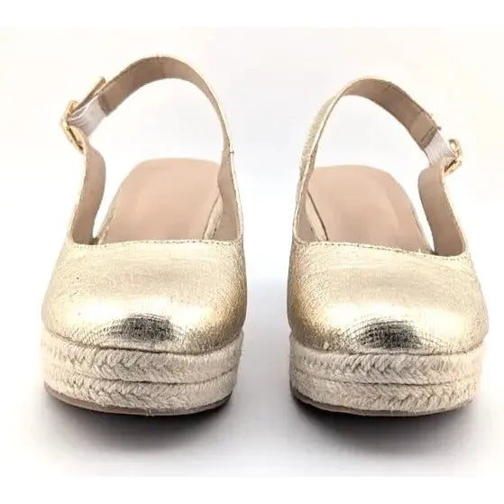 Womens Gold Closed-Toe Espadrilles | Slingback Wedge Platform Sandals EU 37 US 6 Unbranded