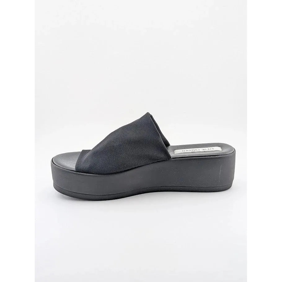 Steve Madden Size 9 Black Slinky Stretchy Platform Chunky Slide Sandals-Made In Italy SoleComfort.shoes