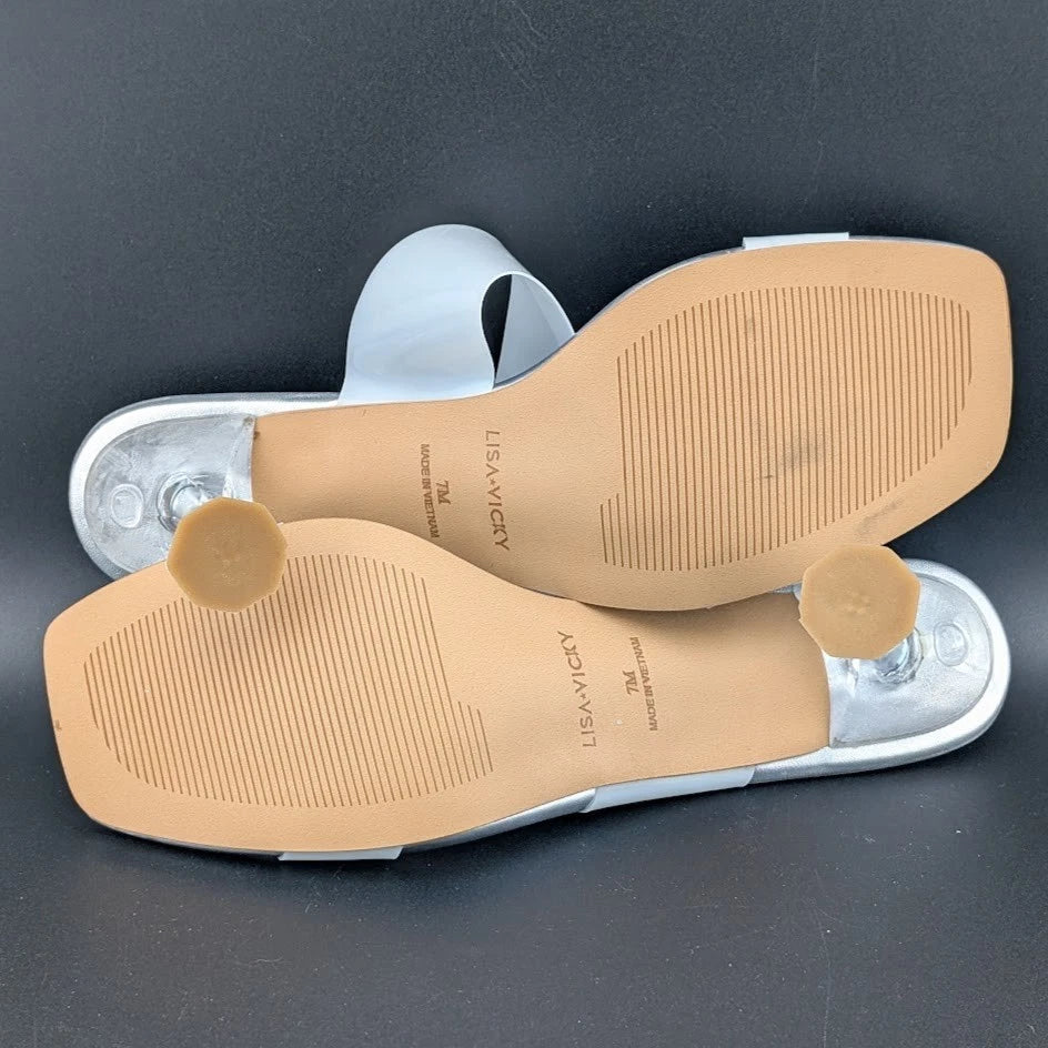 Lisa Vickey Women's Size 7M Beyond-V White and Silver Sandals SoleComfort.shoes