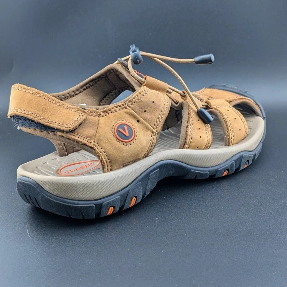 Men's Size 9-9.5 Leather Sandals Closed Toe Outdoor Sport Nonslip Hiking Shoes SoleComfort.shoes