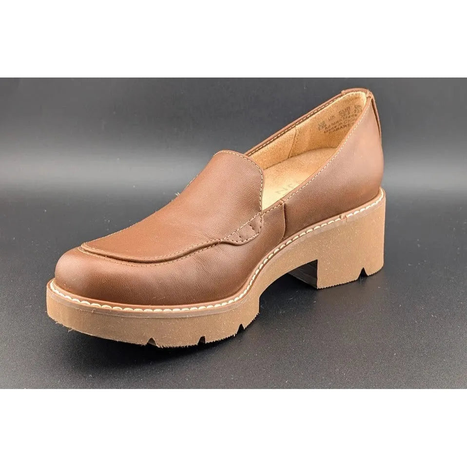 Women’s Size 5.5 Naturalizer "Cabaret" Lug Chunky Sole Loafer Rich Brown Faux Leather Uppers SoleComfort.shoes