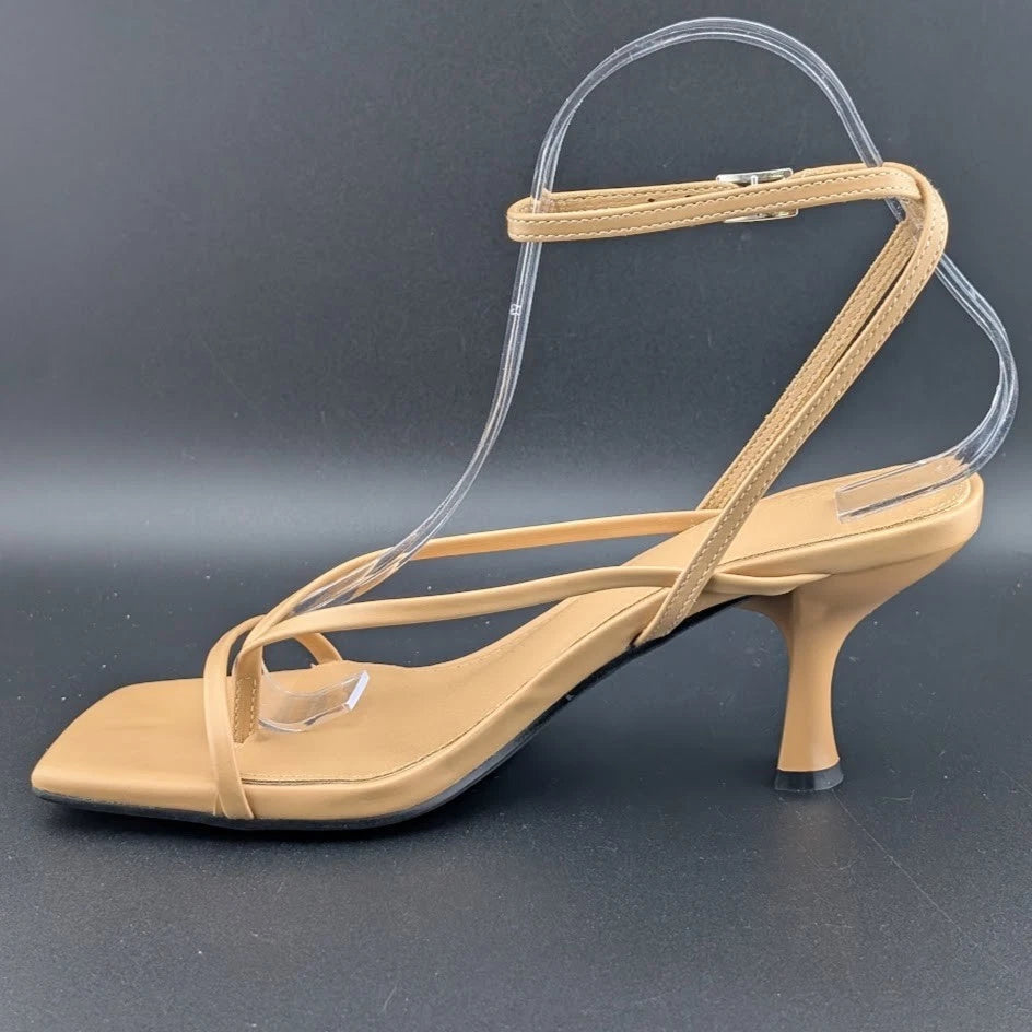 Women Size 7 Comfort Thong Sandals w/ Ankle Wrap Strap Square Toe 3" Heel SoleComfort.shoes