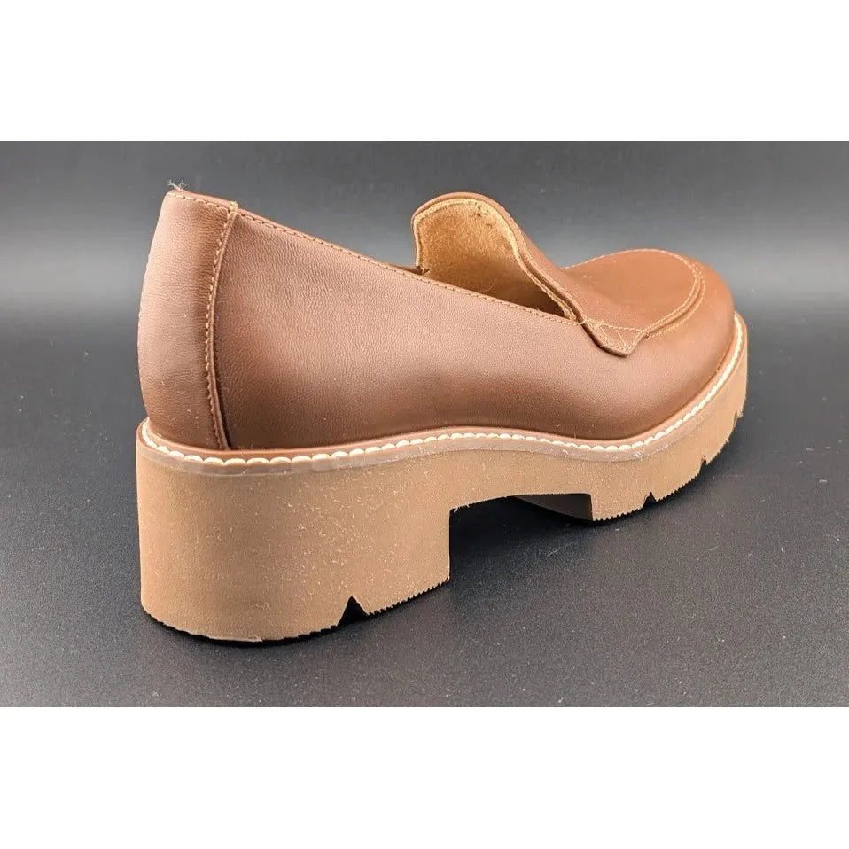 Women’s Size 5.5 Naturalizer "Cabaret" Lug Chunky Sole Loafer Rich Brown Faux Leather Uppers SoleComfort.shoes
