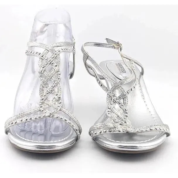 Women’s 8.5M Unlisted Silver Glitter Rhinestone Strappy Sandals With Kitten Heel Kenneth Cole Productions - SoleComfort.shoes