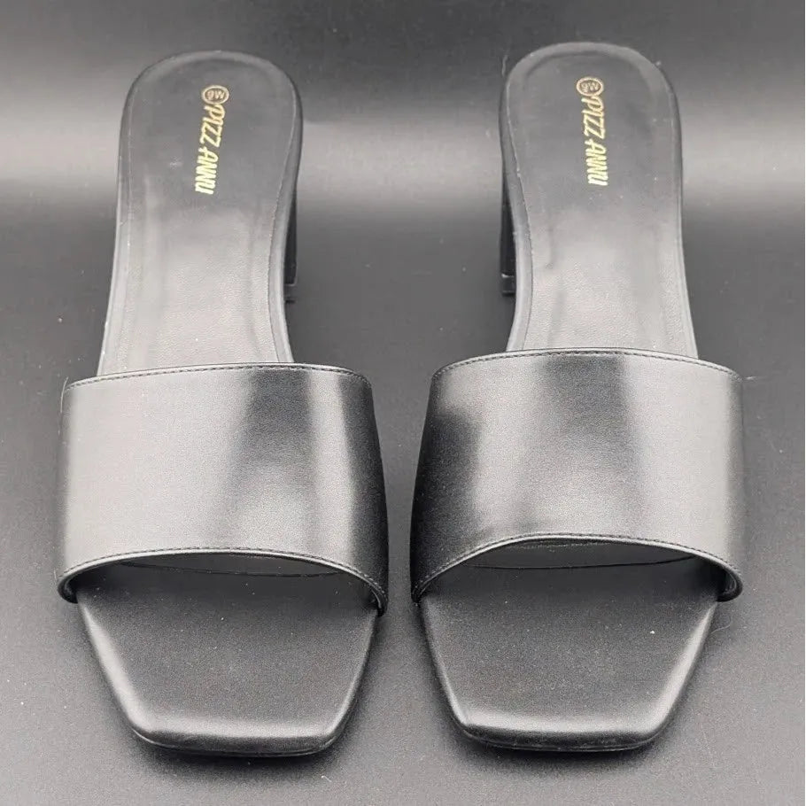 PIZZ ANNU Women's Size 9 Wide Chunky Block Heels Slip-on Mule Heels, Black SoleComfort.shoes